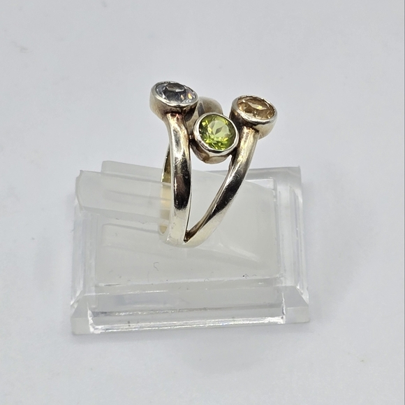 Vintage Fascinating Freeform Gold Over Silver Ring Real GEMS Size 6.75 - Picture 2 of 5